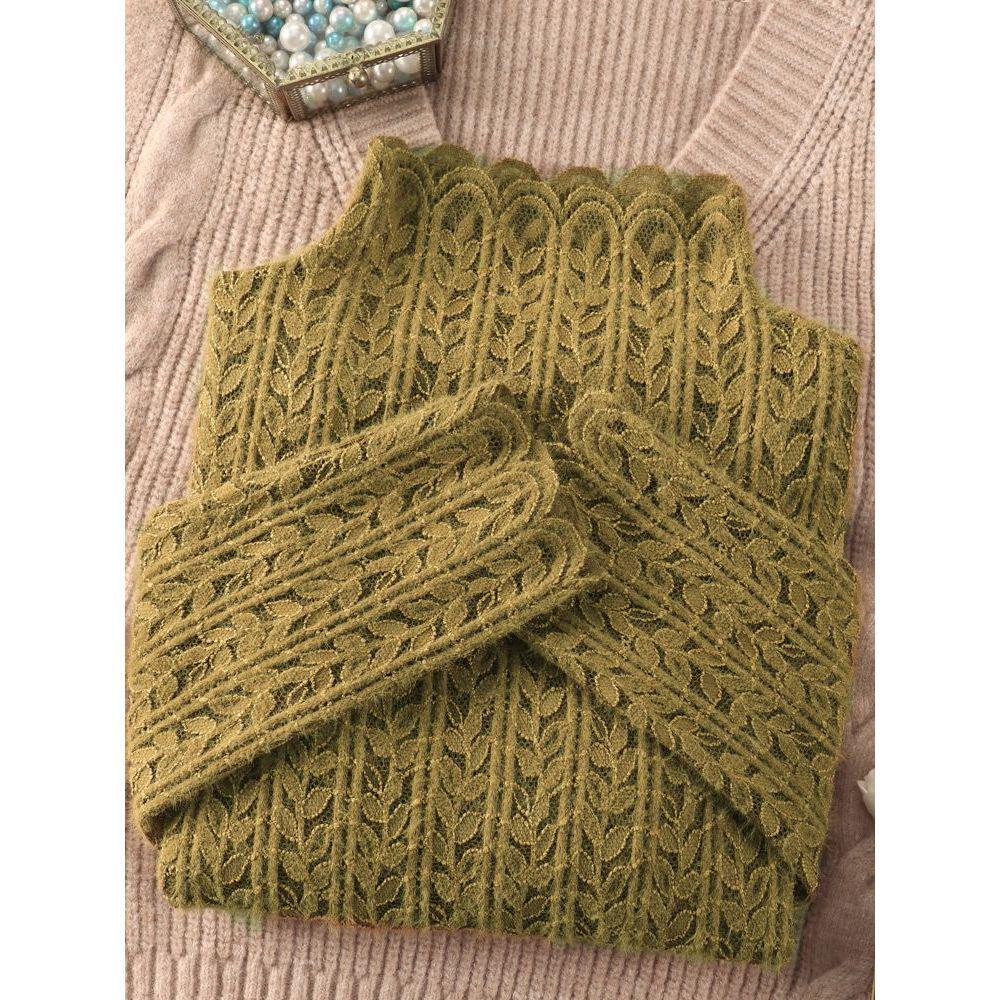 Brushed Lace High-Neck Mesh Top for Women - Trendy Autumn/Winter Layer