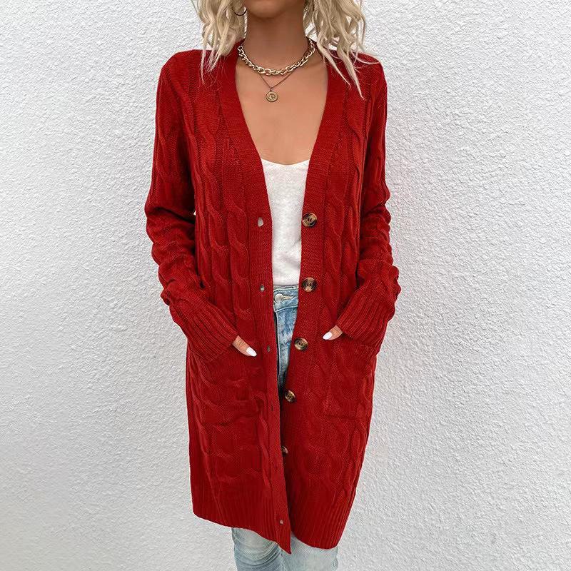 

Women s Fashion Long Single-Breasted Casual Cardigan Sweater for Autumn and Winter XL червоний