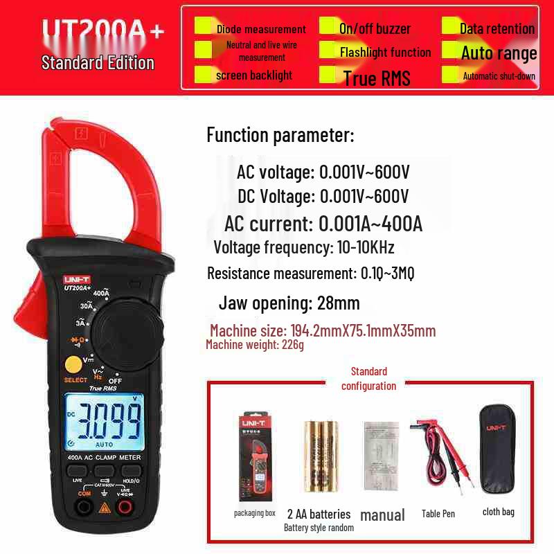 

Uni-T UT201+/UT202A+/UT203+/UT204+ Digital Clamp Multimeter Ammeter