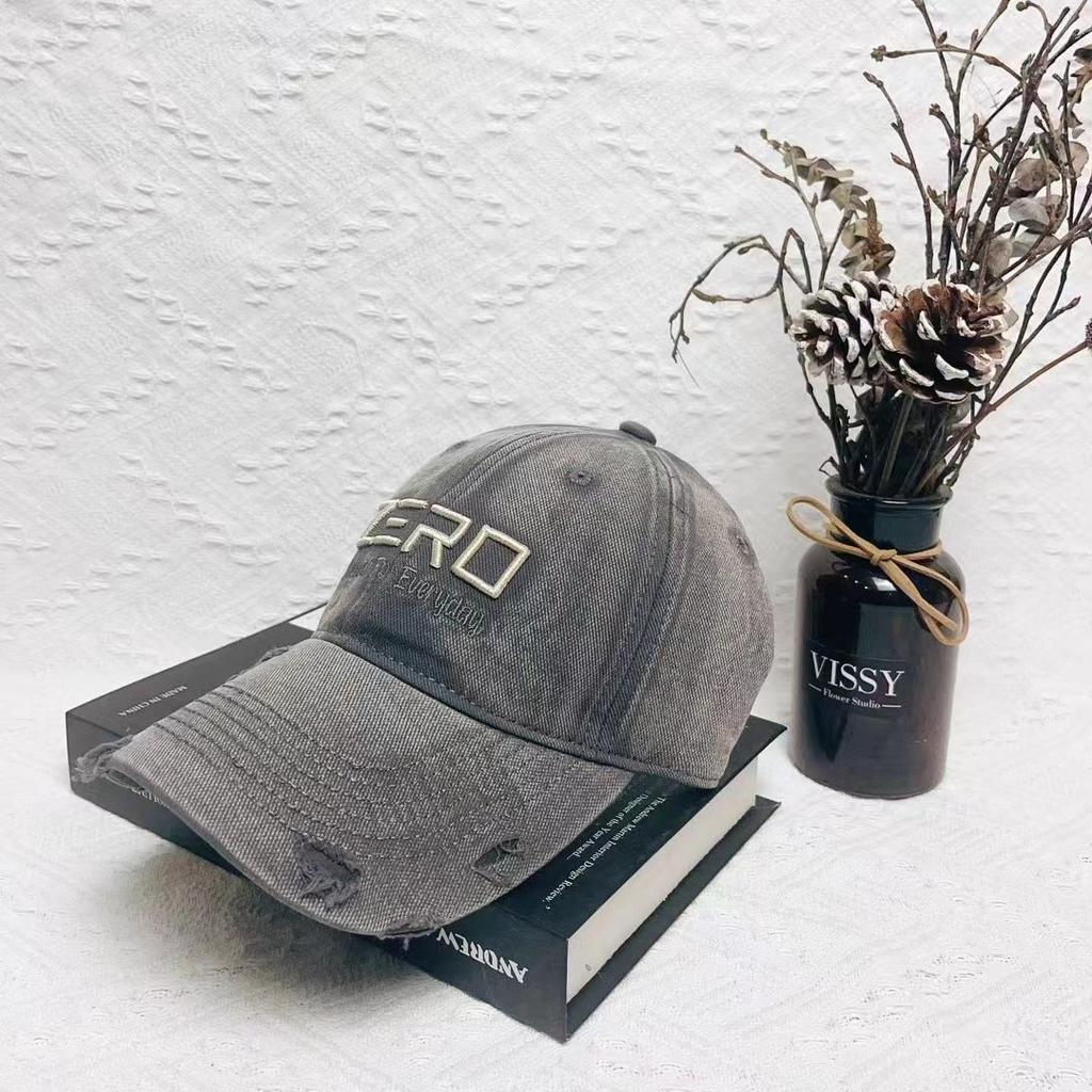 Ripped Old Hard Top Baseball Hat Trendy Personality Deepening Hat Top Retro Curved Brim Baseball Cap Casual and Versatile Trendy