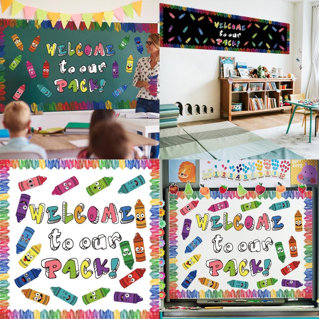 School Back To Season Theme Colorful Crayon Pattern Decorative Card Stickers