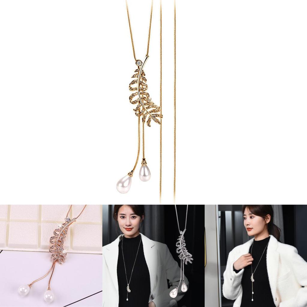 Atemberaubende lange Feder-Perlen-Quasten-Anhänger-Halskette für Frauen in eleganten Stilen