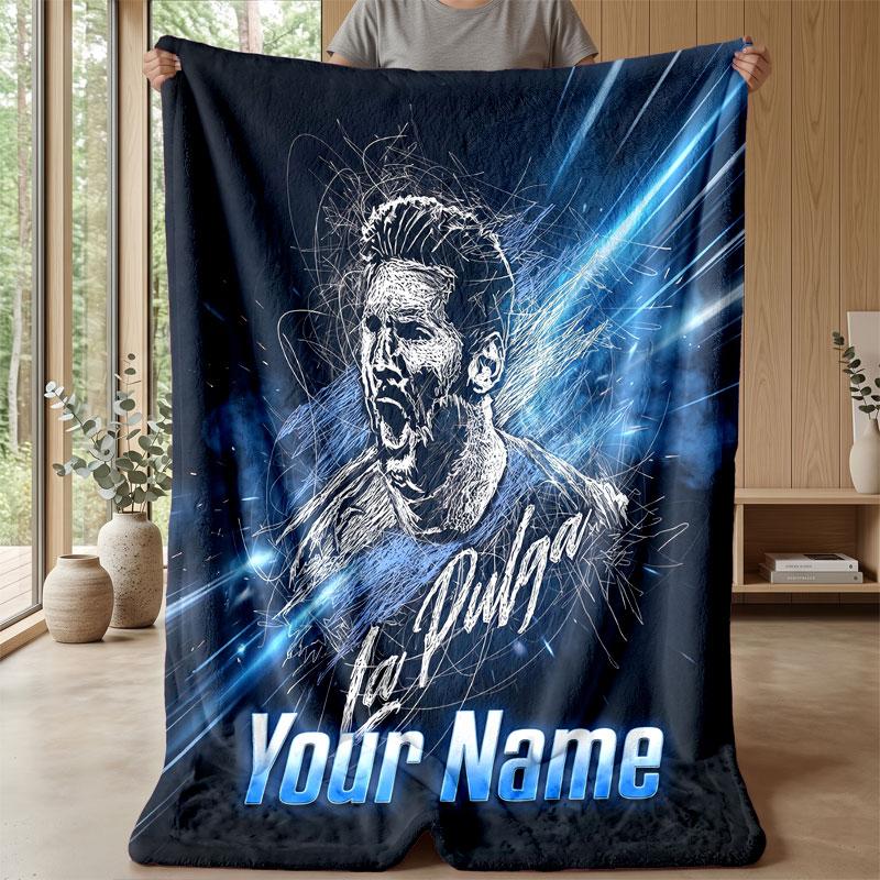Coperta in Flanella con Testo Nome Personalizzato Lionel Messi Logo Calcio Plaid in Pile Personalizzato Regalo Speciale per Divano Camera da Letto Casa