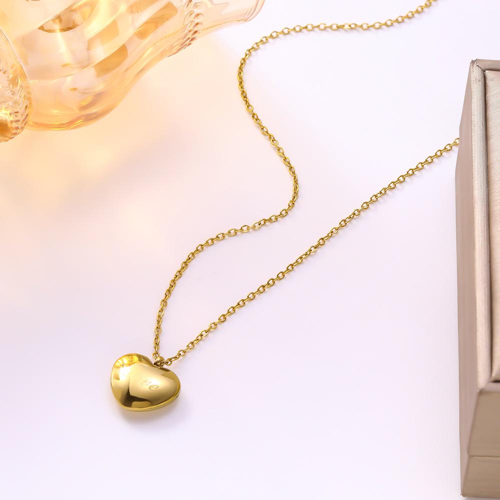 INS Style Heart Pendant Titanium Steel Necklace for Women - Simple Love Letter Collarbone Design