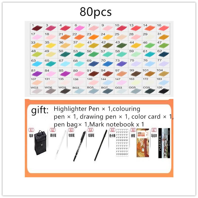 30/40/60/80 Color Markers Manga Drawing Markers Pen Based Sketch Felt-Tip Oily Twin Brush Pen Art Supplies