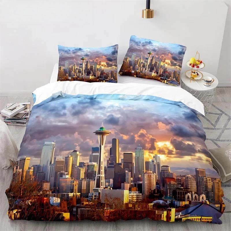 Statue Of Liberty Duvet Cover King Size Microfiber World Famous Building Bedding Set New York Landmark Cityscape Comforter Cover