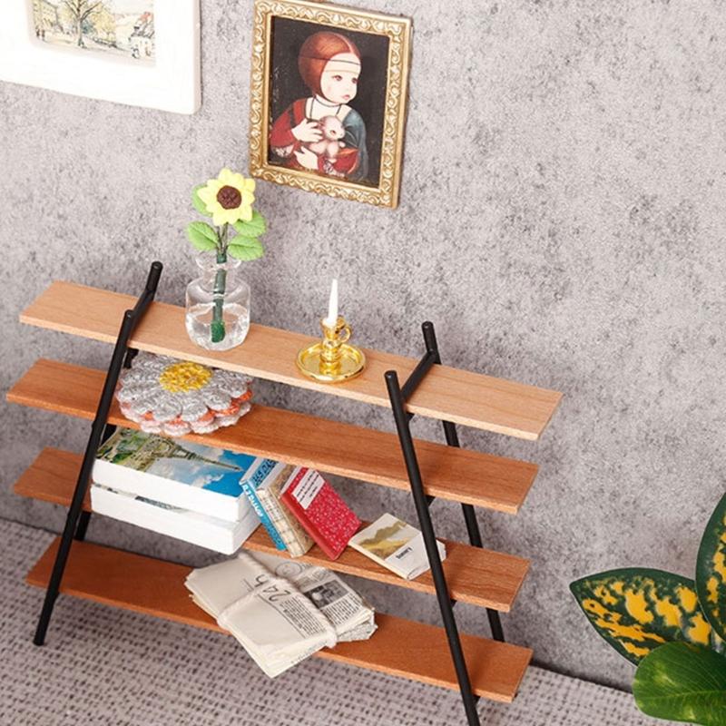 Hölzernes Ausstellungsregal mit 4 Ablageebenen für Puppenhauszubehör Maßstab 1/12 Miniaturmöbel Szenen-Ausstellungsrequisiten