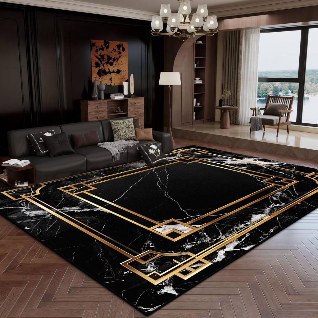 Luxury Black Gold CARPET FOR LIVE ROOM Decoration Bedroom Washable Modern Large Area Rugs Non-slip Lounge Rug Coffee Tables Mat