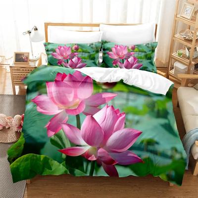 Pink Lotus Queen Bedding Set Green Duvet Cover Set Kids Bedding Digital Printing Bed Linen King Size Duvet Cover Set Bedding Set