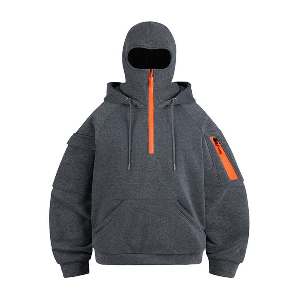 Masked Hooded Concert Merchandise with Harajuku Print Double Hood Zipper Sweater, Unisex Jacket