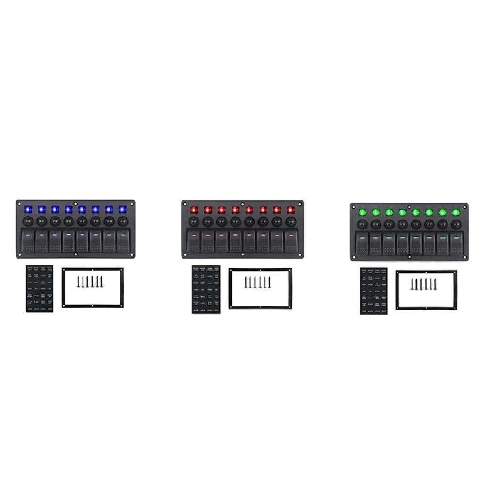 8 Gang Rocker Switch Panel For Jeep Boat Marine Car 12V 24V Waterproof On-Off 5pin 12v Led Panel Switch With Sticker Set