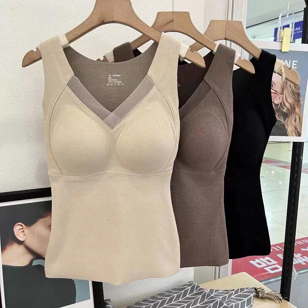 Autumn and Winter Graphene Thermal Vest for Women with Chest Pads, Winter Bra-Free Design, German Velvet Brushed Surface, Fixed Cup, No Steel Ring