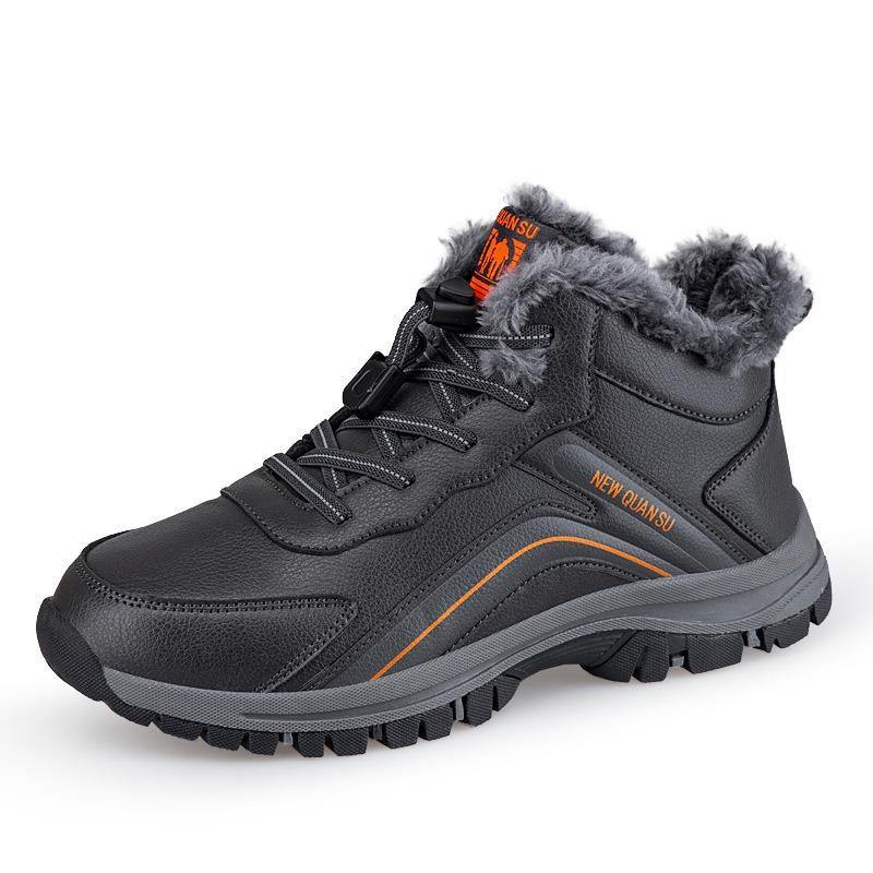 Winter high-top outdoor cotton shoes men's shoes fleece thickened warm walking shoes non-slip leather shoes for the elderly