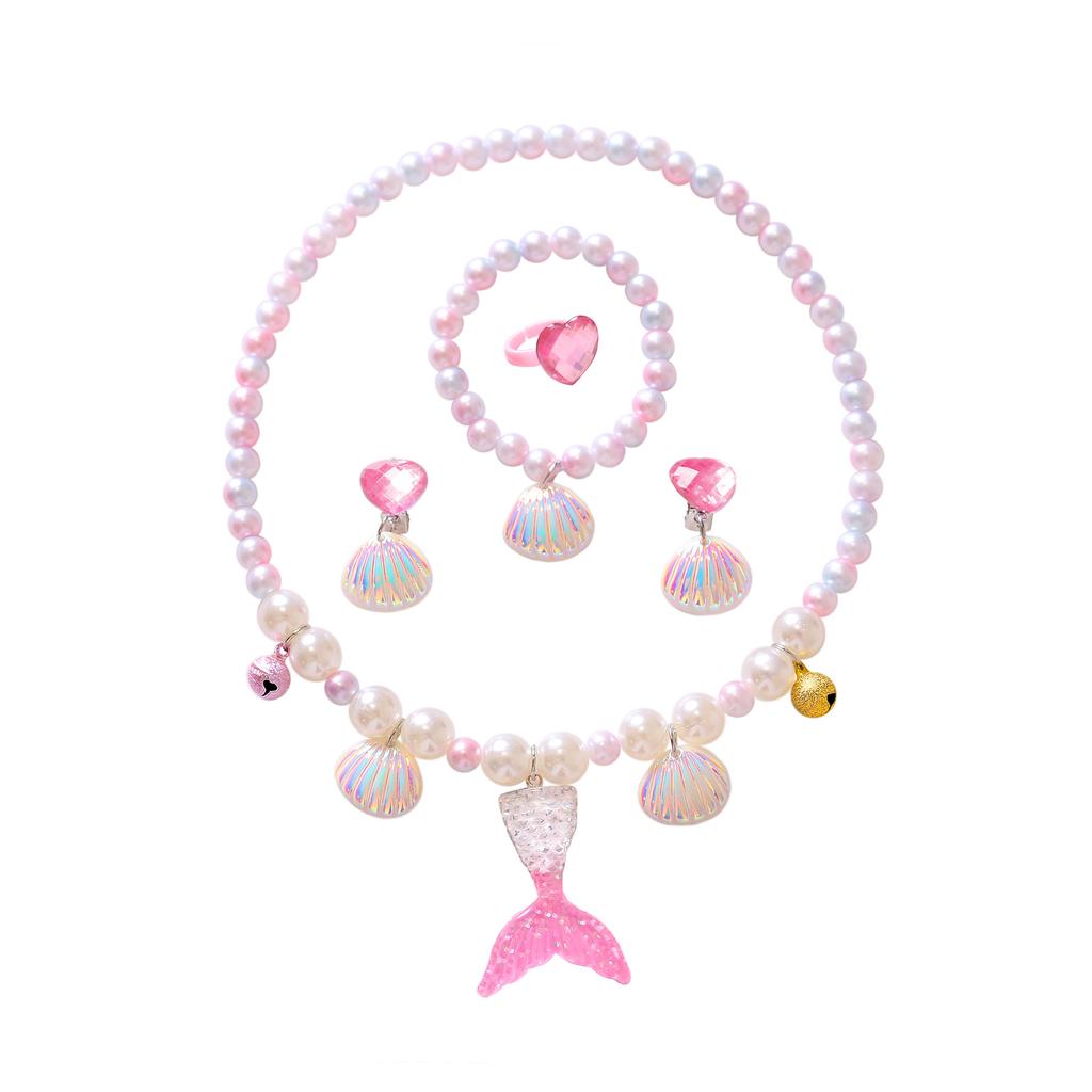 Comerț exterior transfrontalier copii coadă de sirenă fete set colier brățară inel cercei accesorii fetiță