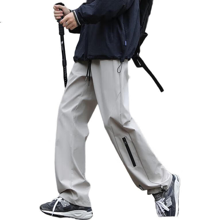 POUM Straight-Leg Hiking Pants for Men, Spring And Summer Style, Sports Windproof Loose Wide-Leg Cargo Pants K1407 Beige Gray XL