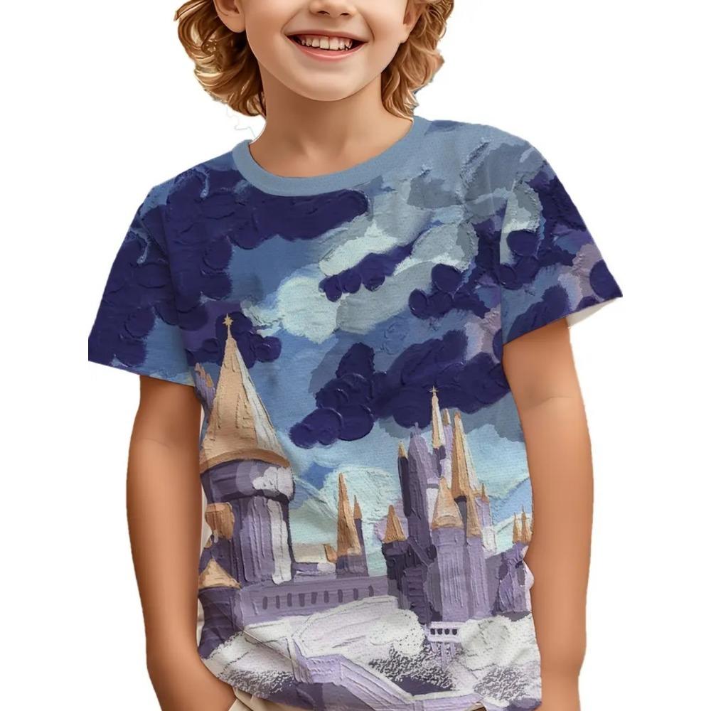 Children's Clothing T-shirt, Boys' Moon Pattern 3D Printing, Streetwear, Short Sleeved Top, Children's Quick Drying T-shirt