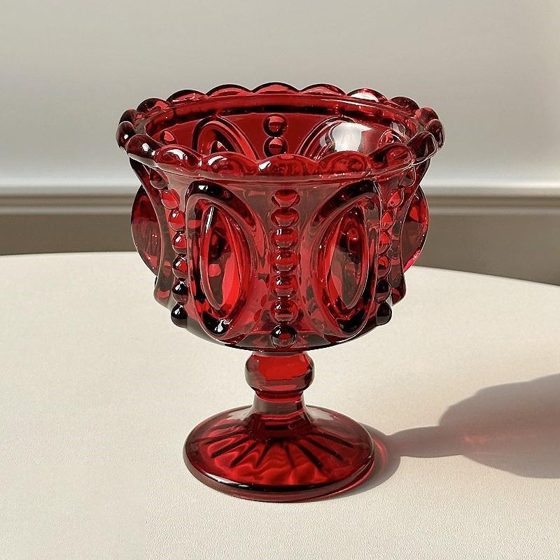 European Style Retro Embossed Tall Glass Ice Cream Cup Whiskey Mugs Pudding Yogurt Dessert Goblet Antique Style Coffee Cup