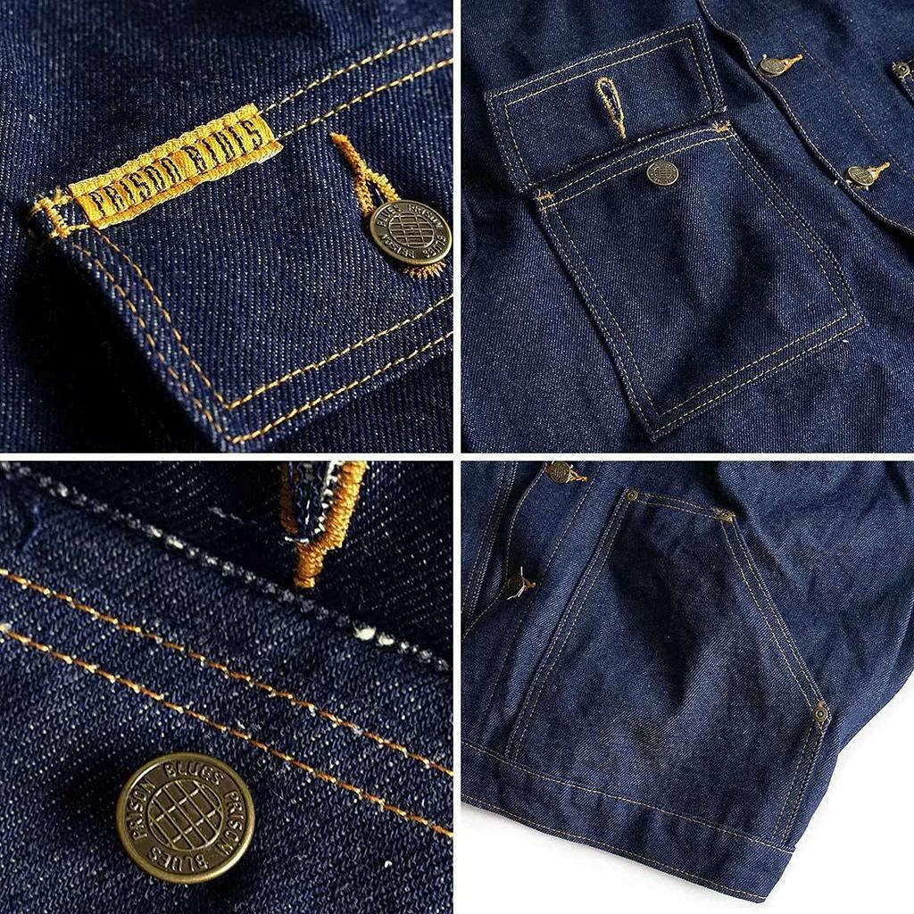 Prison Blues Denim Yard Rigid Custom Red Fox Size L Coat, Blue, Stitch, [Used]
