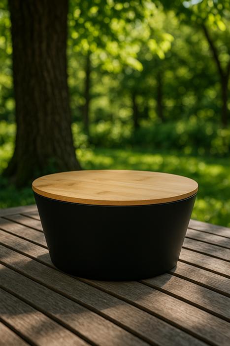 Black Bowl With Bamboo Lid Cutting Board 4L Salad Bowl