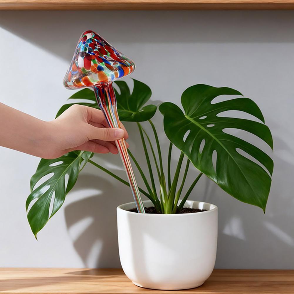 Flower Watering Device Colored Glass Watering Tool Self Watering Glass Mushroom Plant Device Uv Resistant Automatic for Plants