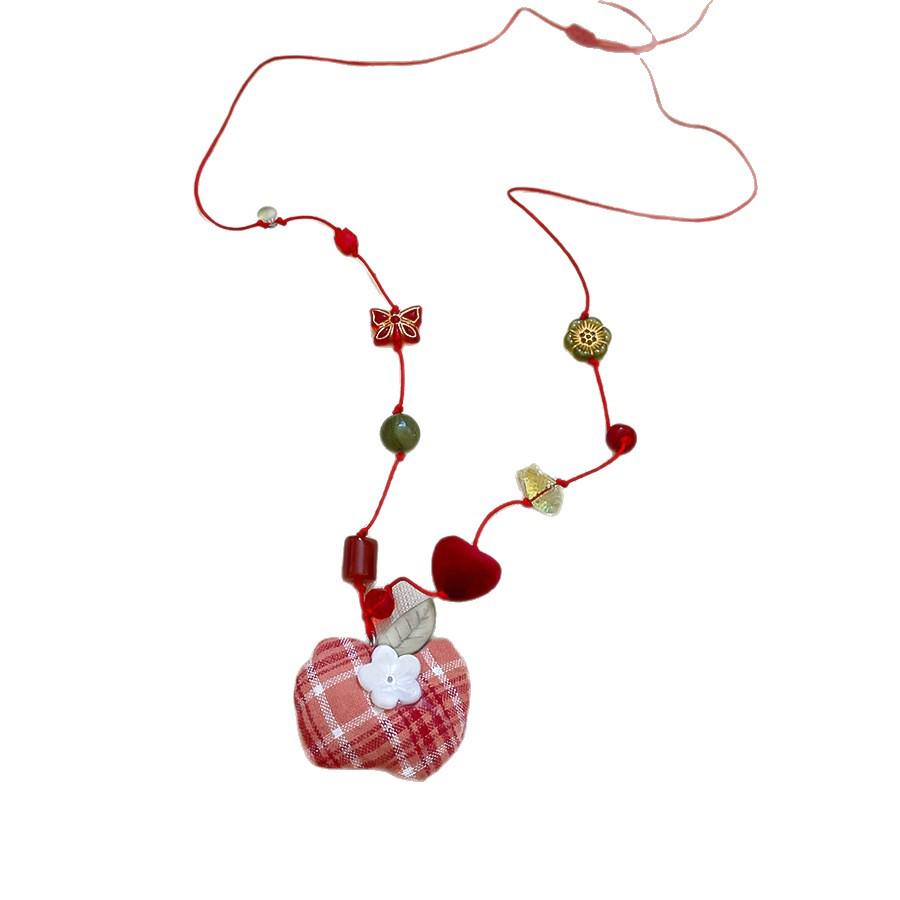 Beaded Apple Coffee Cup Pendant Necklace - Minimalist and Sweet Sweater Chain