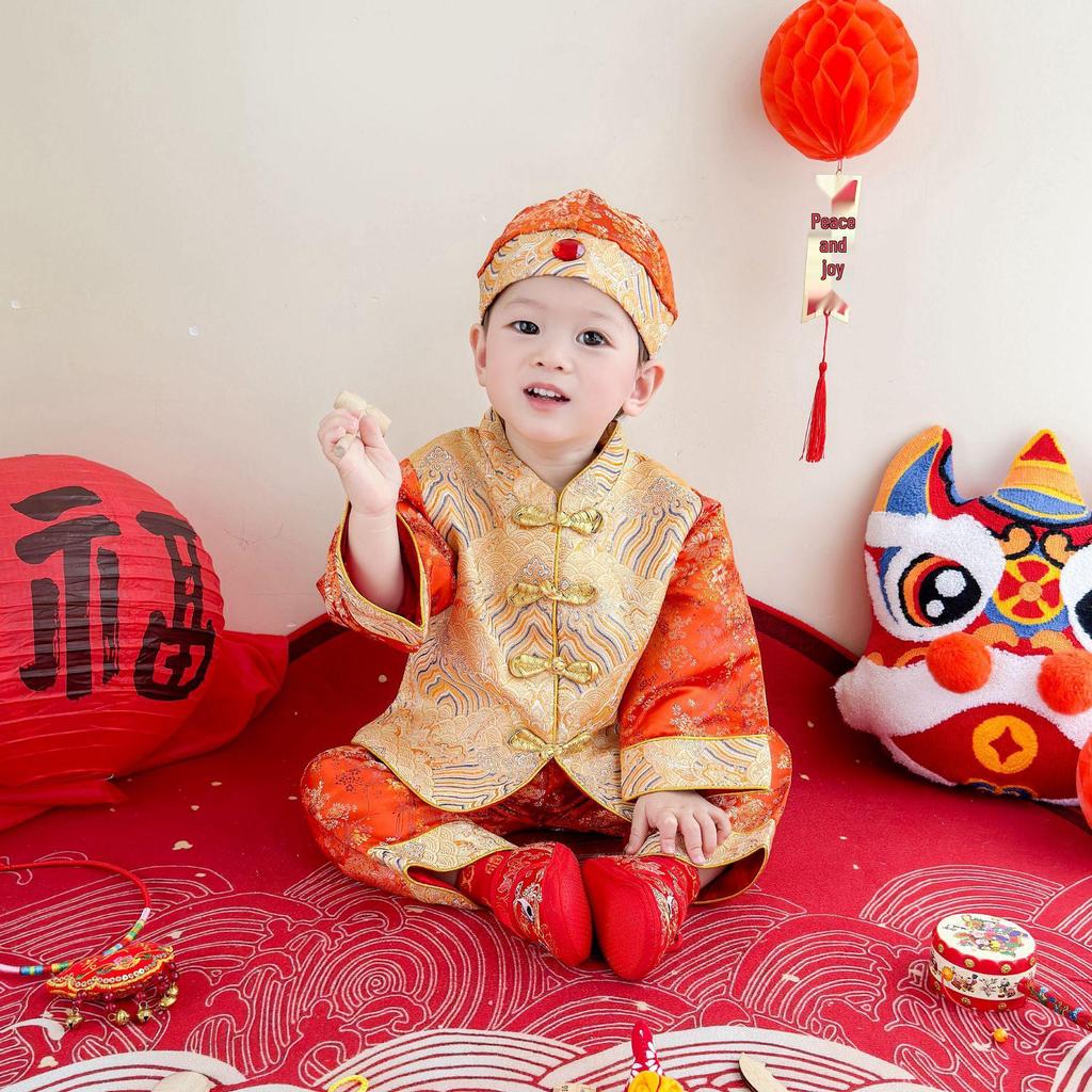2024 Autumn Tang Suit: Baby Boy Formal Outfit for First Birthday & Hundred-Day Celebration