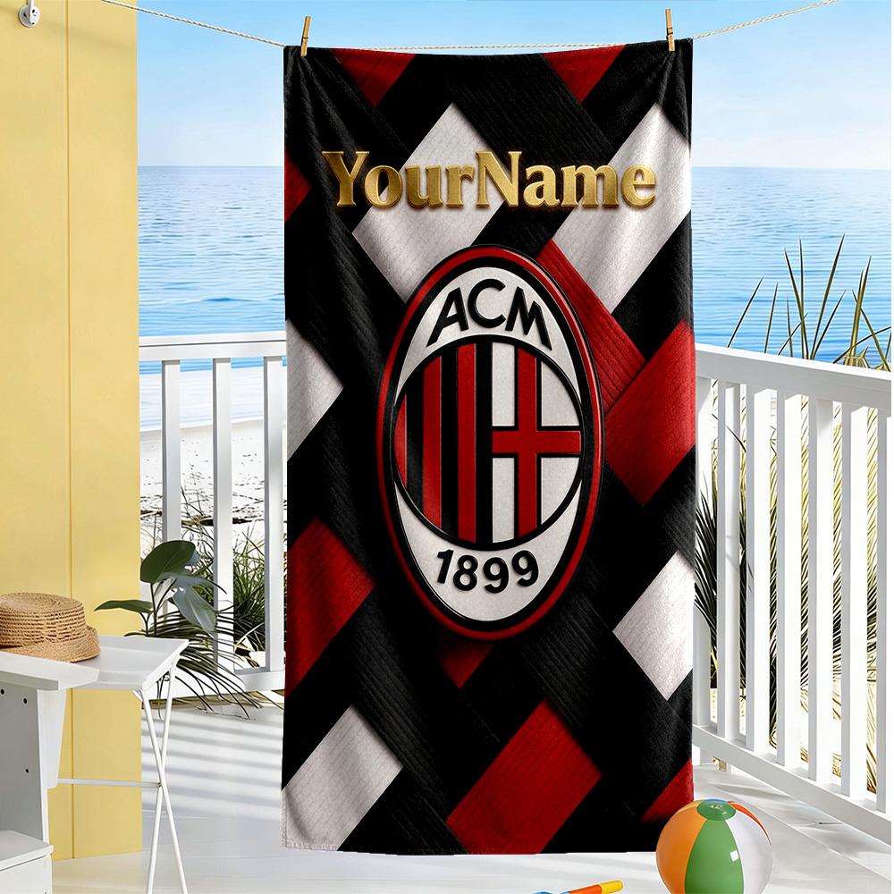 Ac Milan Personalized Text Beach Towel Super Soft & Absorbent Ideal for Travel Outdoor Swim Pool Yoga Surf Camping Hiking Gym Gift Holiday