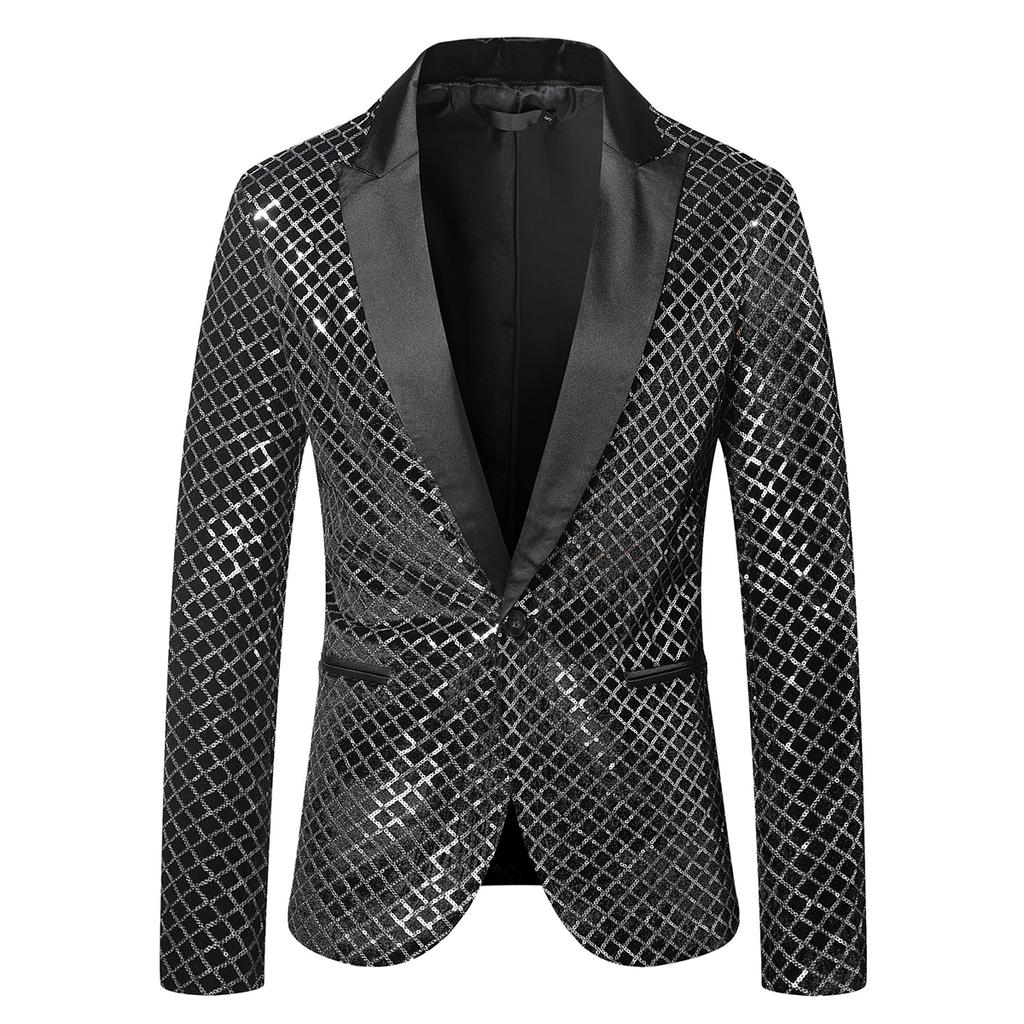 Herrenanzug, Smoking, Partymantel, Pailletten, Gentleman-Blazer, Jacke, Ein-Knopf-Anzug