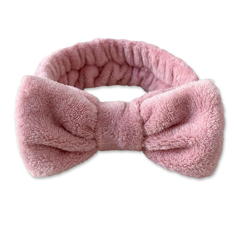 Coral Fleece Bow Headband, Women'S Wide-Edge Face Wash Headband, Solid Color Plush Hair Band, Simple Hair Accessories.