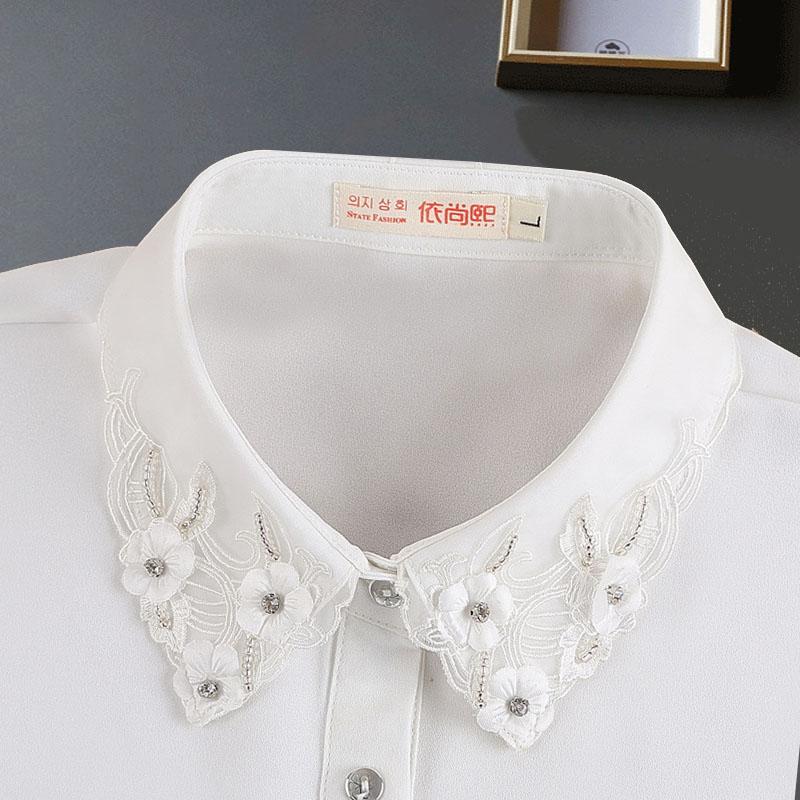 Perfect Match Fashion Beaded Fake Collar Women Detachable Collars Black False Collars Woman Removable Chiffon Half Shirt Tie Nep Kraagie