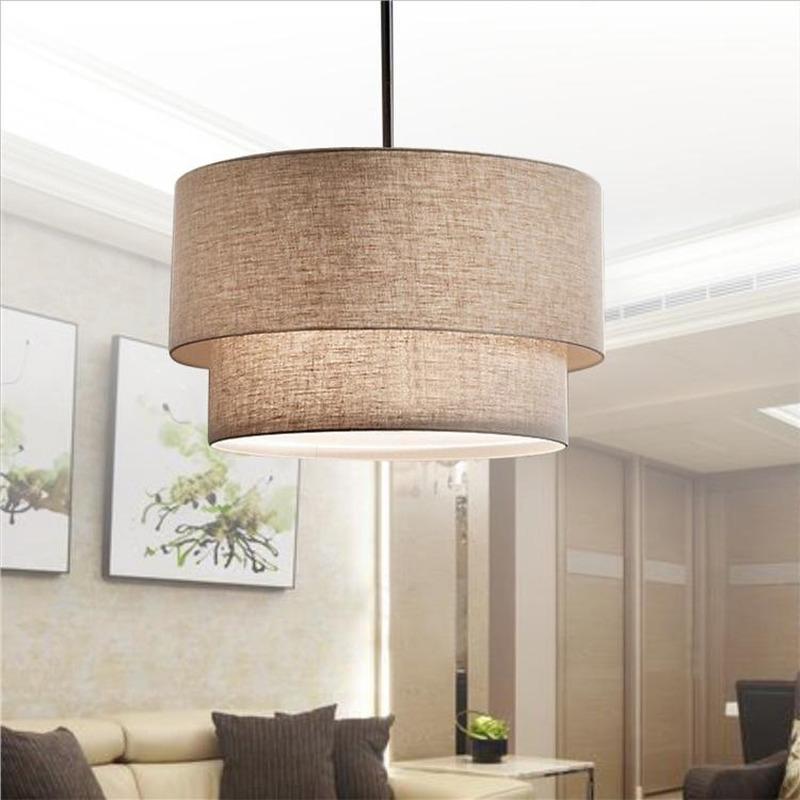 Modern Fixture E27 Led Minimalist Dining Room For Living Bedroom Study Double Linen White-black-beige Fabric Pendan Light