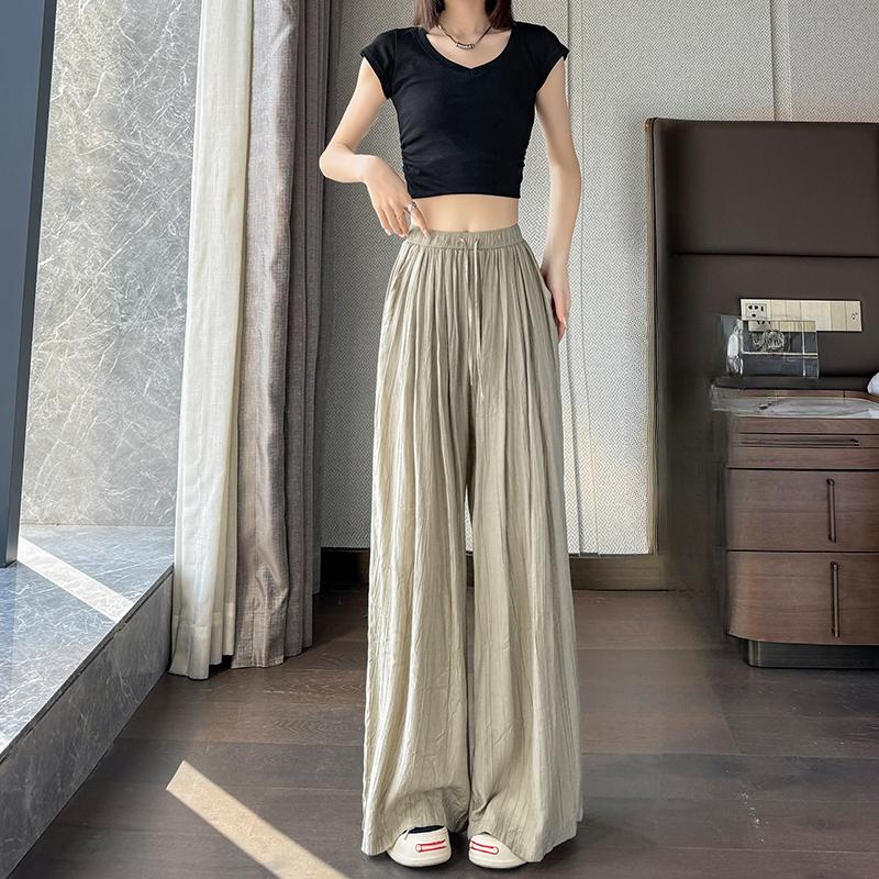 Fashion Solid Loose Wide Leg Pants Women Summer Thin Vintage Straight Casual Trousers Women High Waist Elegant Office Lady Pants 24246