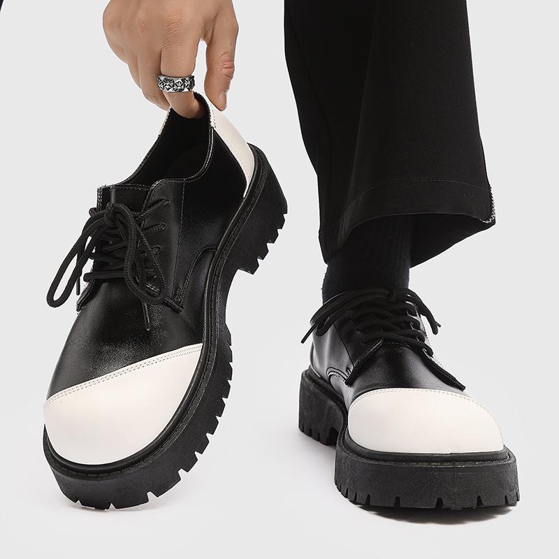 Men's casual leather shoes autumn new trend fashion big head shoes niche low-top thick-soled heightening men's shoes