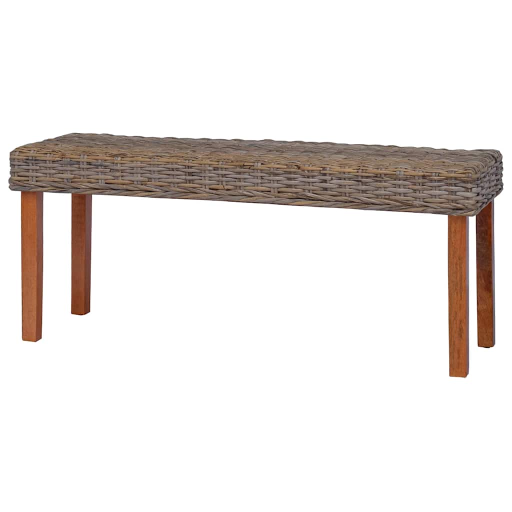 110 cm Natural Kubu Rattan and Solid Mahogany Wood Bench