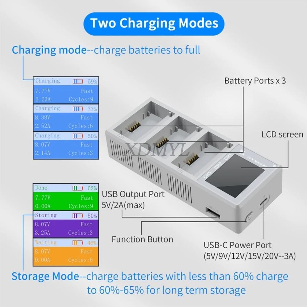 3-Way Battery Charger Manager For Mini 3/Mini 3 Pro Charging Hub Battery Charging Butler For DJI Mini 4 Pro Accessories