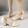Super fairy temperament high heels women's summer new with skirt bow pearl thick heel sandals