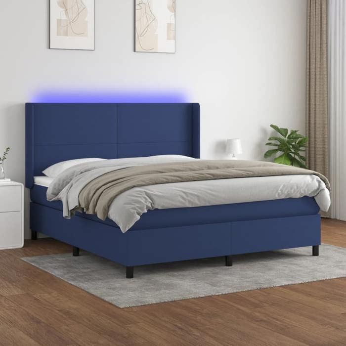 VidaXL Slat Bed Base with Mattress and LED, Upholstered Bed, Double Bed, Adult Bedroom Interior Bed, 3138171