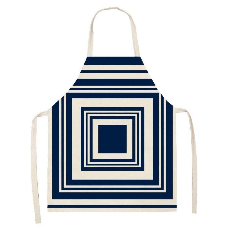 Kitchen Apron Navy Blue Geometric Pattern Kitchen Sleeveless Apron Linen Bib Home Cleaning Tools Cooking Apron Dinner Apron