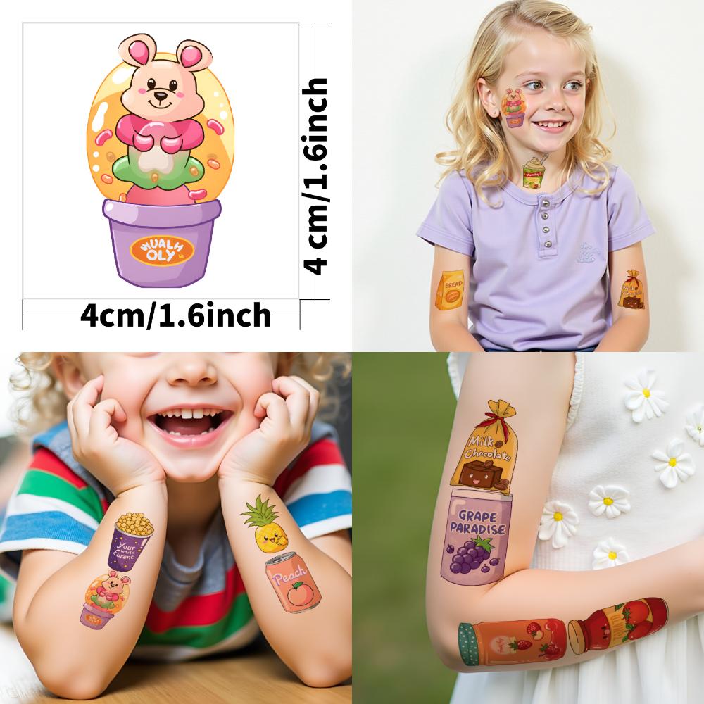 63pcs Temporary Tattoo Jam Jar Temporary Tattoo Stickers Beverage Can Cookie Jar Cartoon Sweet Jar For Shoulders Adults