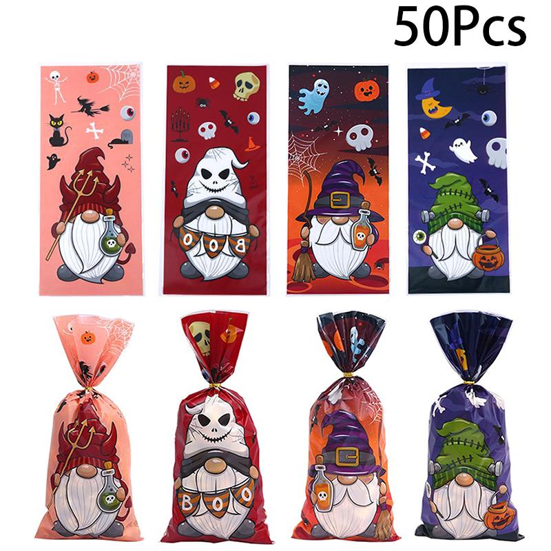 

50 шт. подарочные пакеты на Хэллоуин, упаковочные пакеты для конфет и печенья, декор для вечеринки на Хэллоуин A2