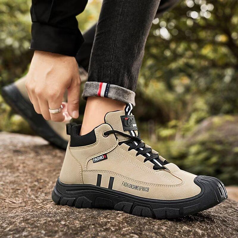 Casual Men's Hiking Shoes Dirt Resistant and Waterproof Boots Retro Suede Men's Boots Soft Soled Lightweight and Wear-resistant Running Shoes