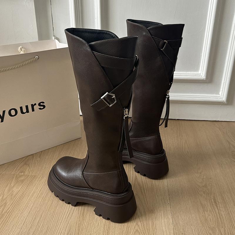 

Brown small thick-soled boots for women s 2025 new autumn and winter versatile and thin high boots but knee boots 40 коричневый