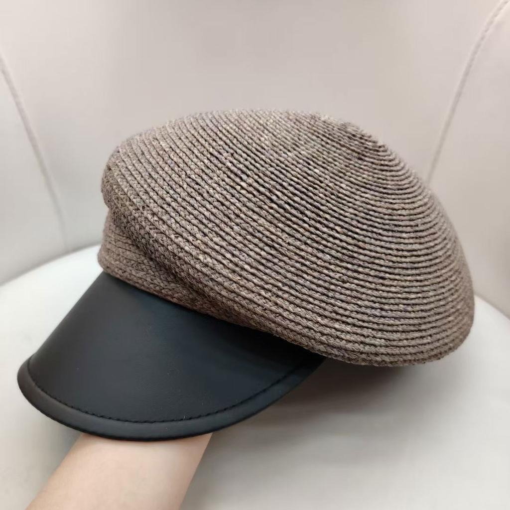 Casquette Asymétrique en Raffia Style Designer Japonais Mode pour Femmes Chapeau de Soleil Protection Solaire Été pour Dame Casquette Gavroche Noir