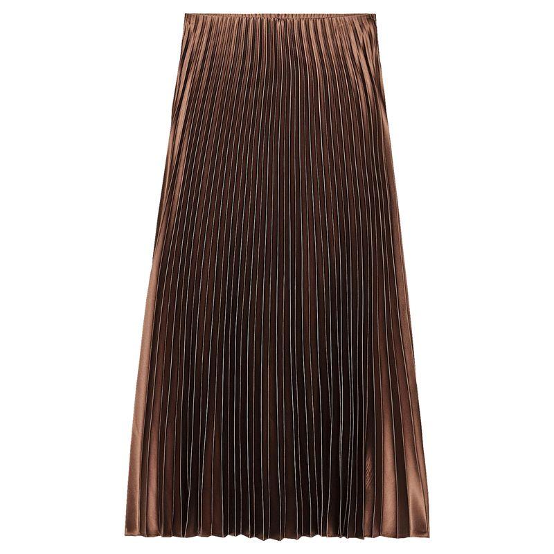 Zaprha 2025 New Arrival Silk Satin Texture Midi Skirt Pleated Dress Height Slim Looking All-Match Tutu 3067401