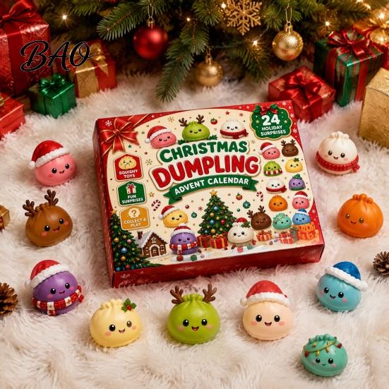 Unique Christmas Collectible Figures Advent Calendar with Squeeze Toys, Cute Silicone Dumpling Figures, Creative Holiday Game Props Stress Relief