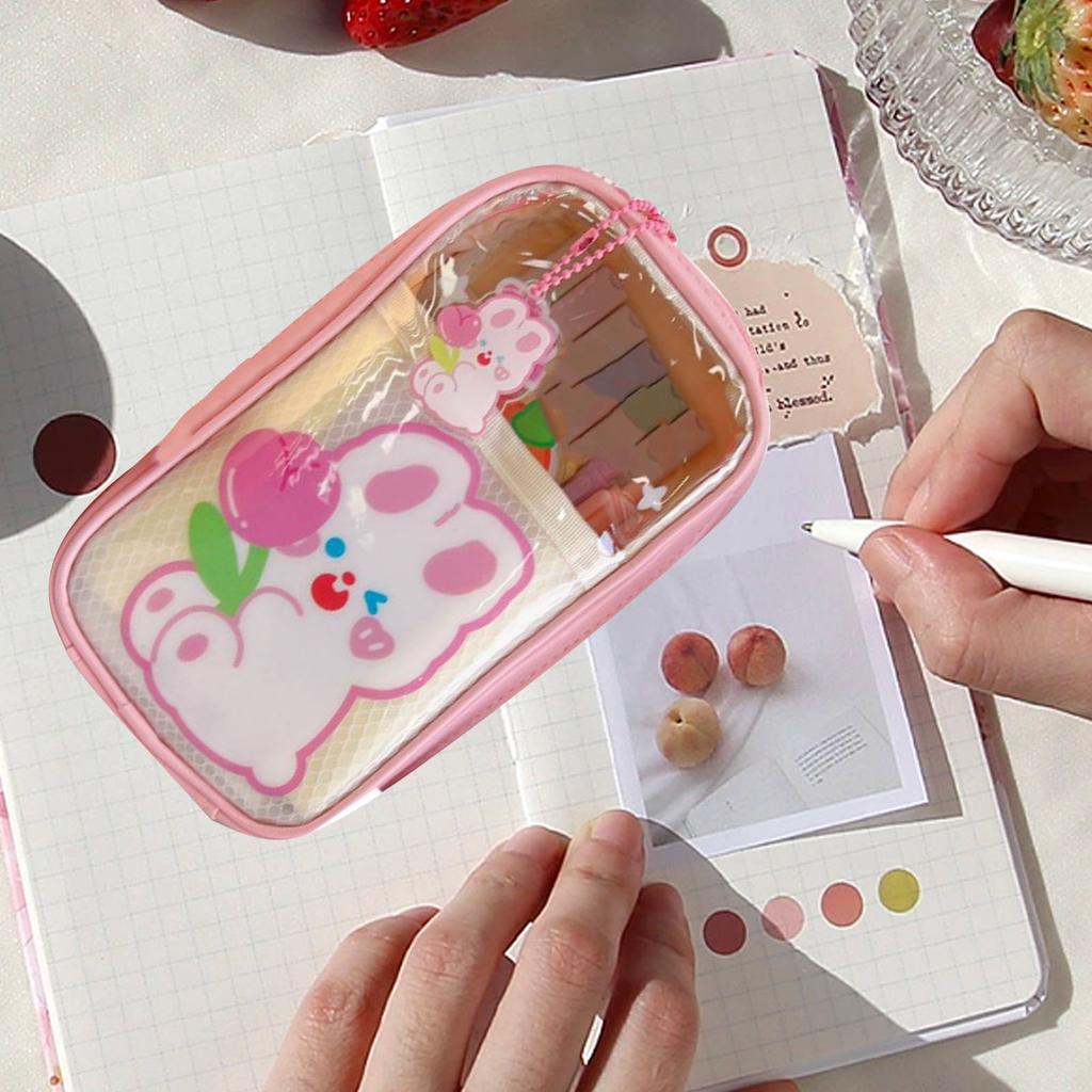 Kreslený penál Roztomilý vzor PVC Průhledný Vícevrstvý Úložný Vodotěsný Pouzdro na tužky Krabička