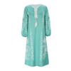Fließender Saum Bohemian Maxikleid Damen Tiefer V-Ausschnitt Oversized Langarm Strandurlaub Blumendruck Retro Quaste Sommer A-Linien-Kleid