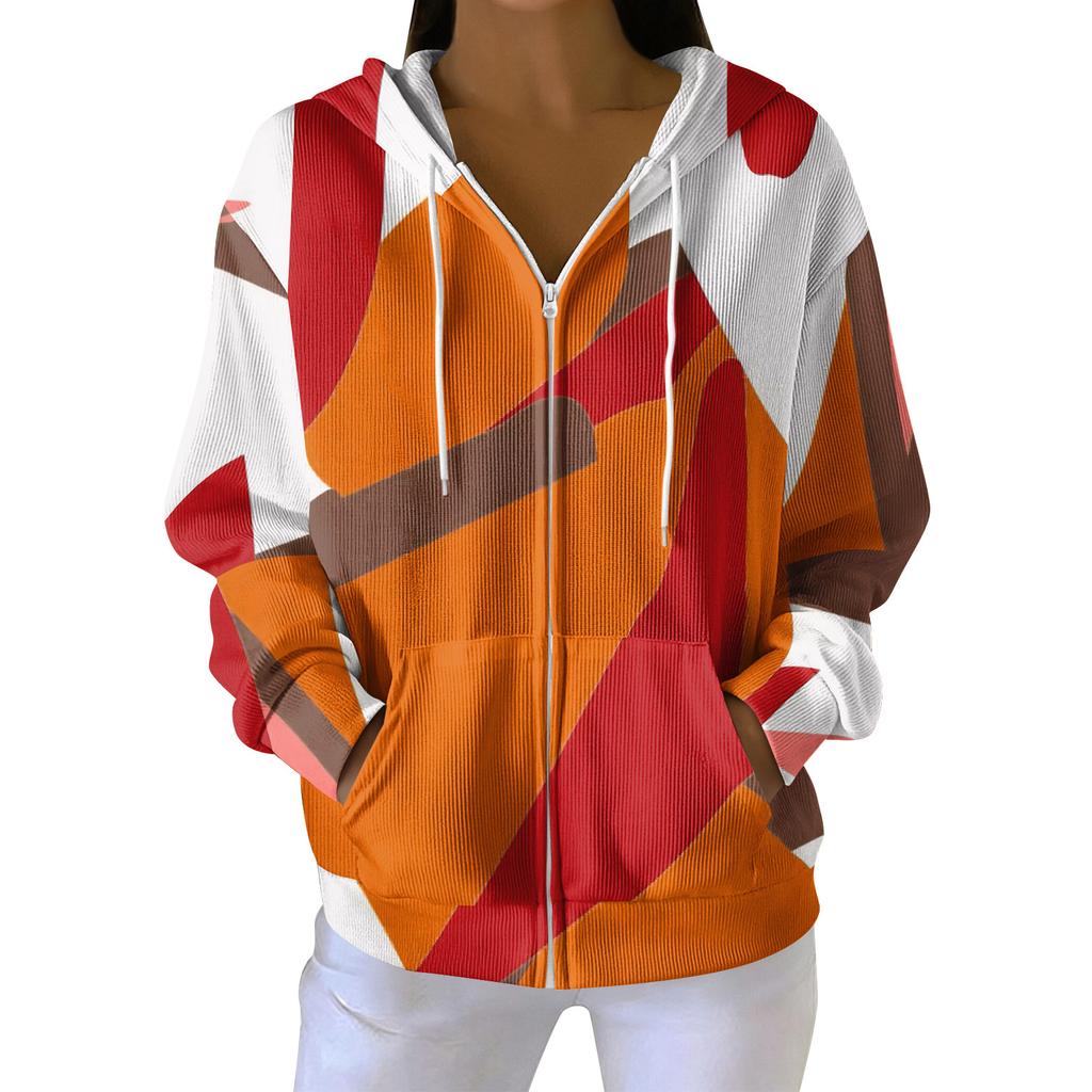 Women's Casual Fashion Long-Sleeved Zip-Up Christmas Print Knitted Hoodie