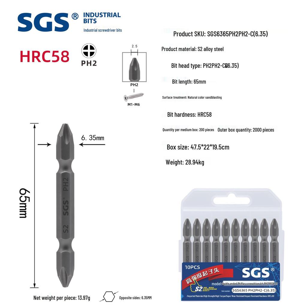 S2 Double-Head Phillips Screwdriver Bit for Air Conditioners, Motorcycles, Home Appliances, and Door/Window Installation