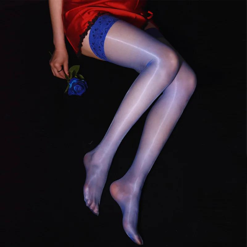 Sexy Aurora Women 1D Ultra Thin Stockings Shiny Magical Lace Top Female Elastic Stocking Non-Slip Silicone Hosiery Club Dance